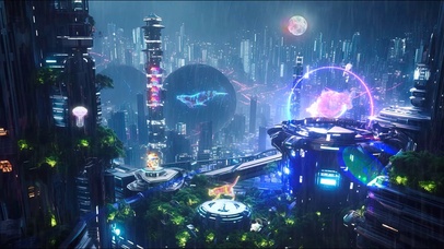 赛博科幻雨天城市