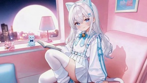 银发猫耳少女的阅读时光
