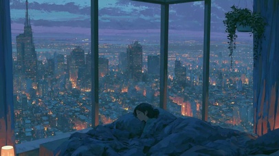 雨天房间的少女