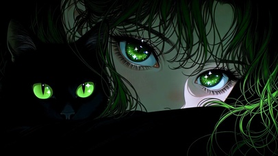 暗夜绿瞳少女与黑猫