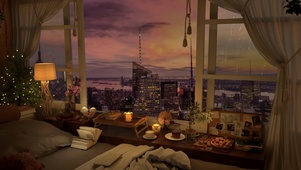 城市卧室傍晚雨