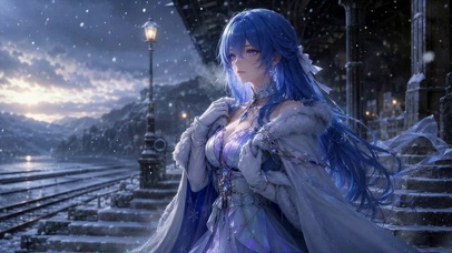 雪夜蓝发少女