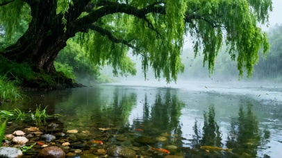 雨天护眼绿景双屏