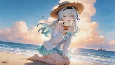 夏日海边甜筒女孩