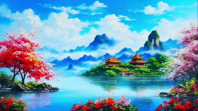山清水秀唯美古风插画