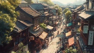 热闹午后古镇商业街道