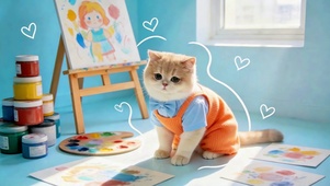 画室里的小画家猫咪
