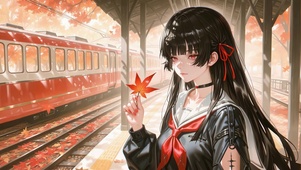 秋日枫林落叶站台-千咲