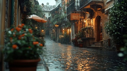 雨天小镇小巷风景