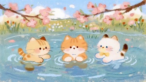 池塘玩耍的猫咪