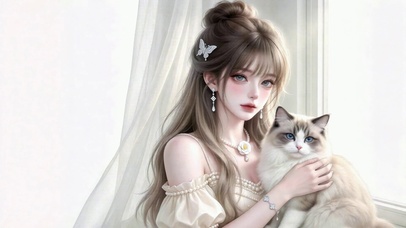 清纯少女与可爱布偶猫
