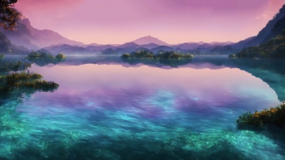 傍晚山湖染云霞