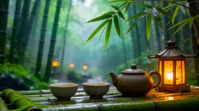 治愈竹叶雨滴