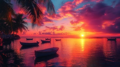 梦幻晚霞棕榈海岛