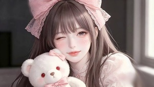 抱白熊的甜妹少女