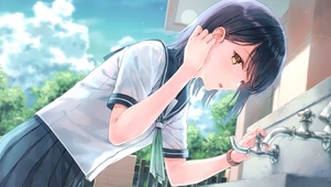 清纯夏日饮水少女