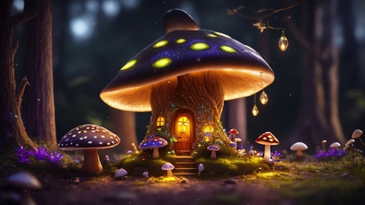 夜晚下的蘑菇屋