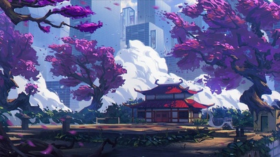 唯美治愈高楼樱花树