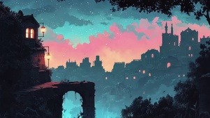 夜幕下的森林古堡建筑