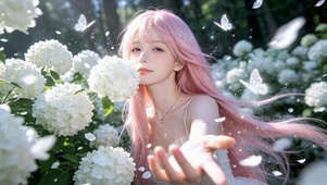 林间绣球花清纯美女