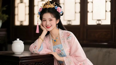 古宅古风美女笑颜如花