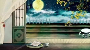 月亮夜色美景窗前楼阁