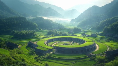 绿色护眼山谷村落