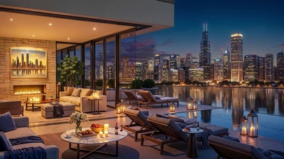 唯美傍晚夜景城市