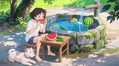 4K夏日吃西瓜的小女孩