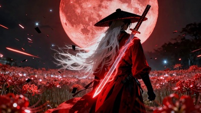 血月红衣古风武士