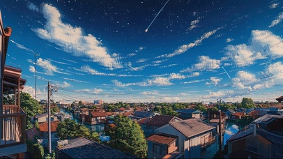 俯瞰日系城市蓝调傍晚