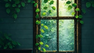清新绿 爬山虎的雨窗