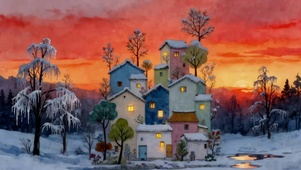 小镇雪景（夜晚）