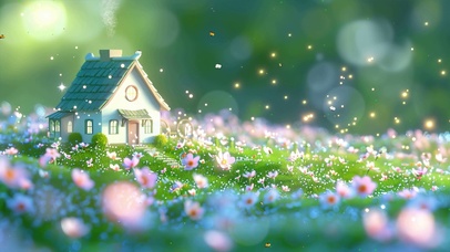 护眼小清新树木房屋