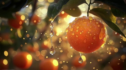 丰收橘子果园黄昏风景