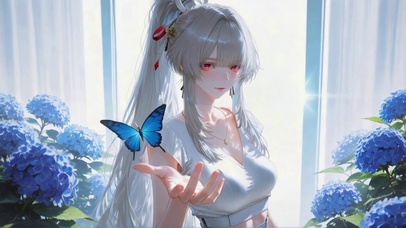 阳光里的蓝蝶与绯雪少女