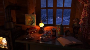 寒冷冬夜温暖小屋