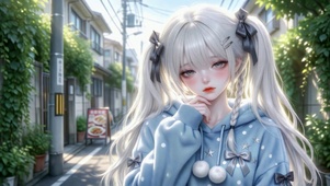 日系街头银发双马尾少女