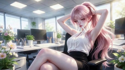 办公室粉发二次元美少女