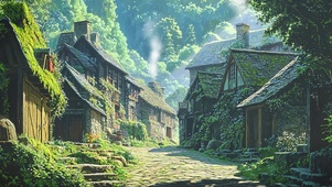 山下宁静乡村小镇建筑