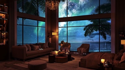 唯美海上星空极光