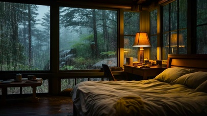 雨天放松山间木屋