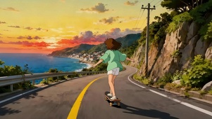 沿海公路滑板少女