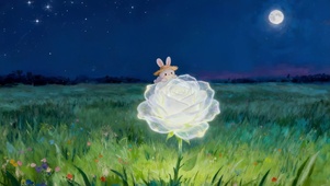 花朵上小兔赏月
