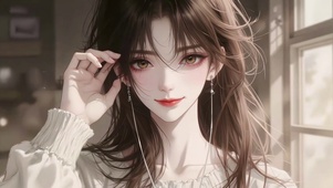 甜美耳机毛衣女孩