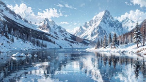 雪山倒影