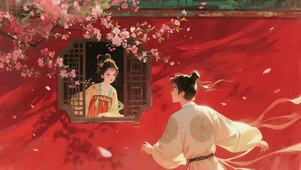 窗红樱落