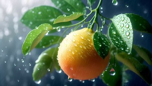 下雨天新鲜水果柚子