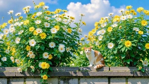 花丛中的可爱橘猫