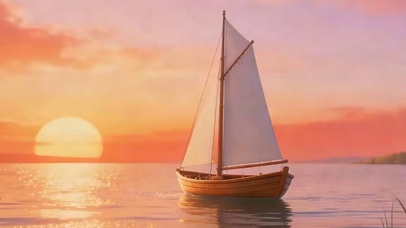 夕阳海景小船带鱼屏